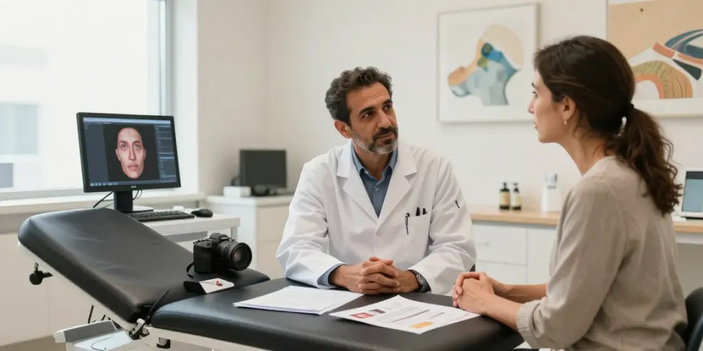 Dr. Zahi Abou Chacra consults with a patient in a modern clinic, emphasizing compassionate care.