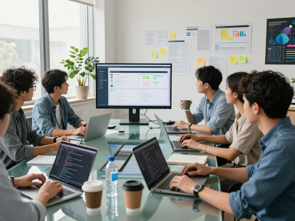 Collaborative software development team from top software companies in Nigeria working on innovative projects in a modern office.