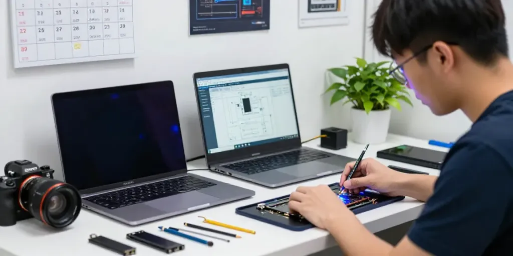 Touchpad & Control Repair Sydney technician fixing a laptop touchpad in a modern repair workshop.