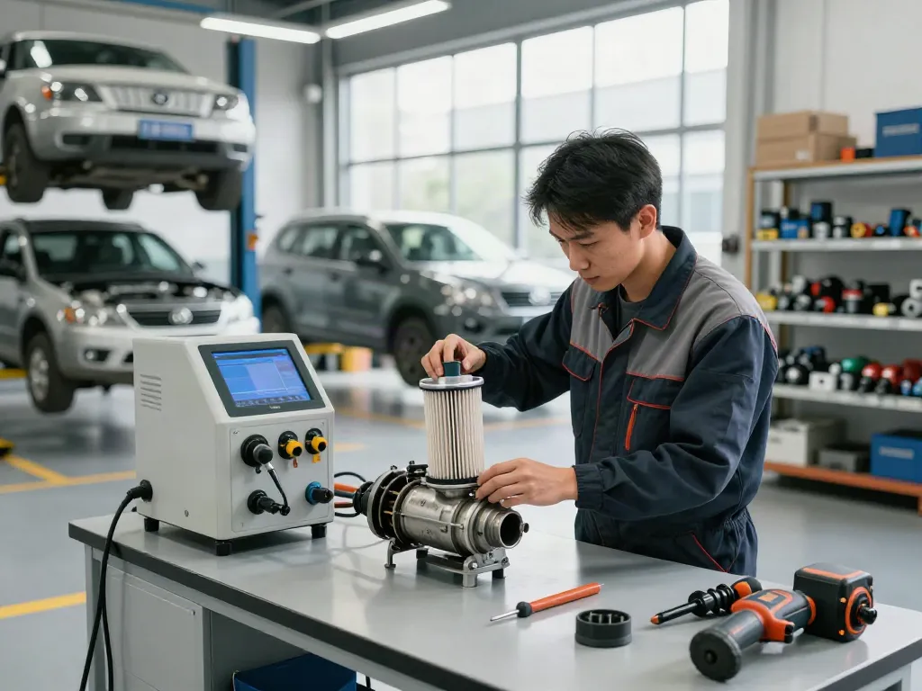 DPF Reinigung Hannover in einer professionellen Werkstatt mit Techniker und Ausrüstung