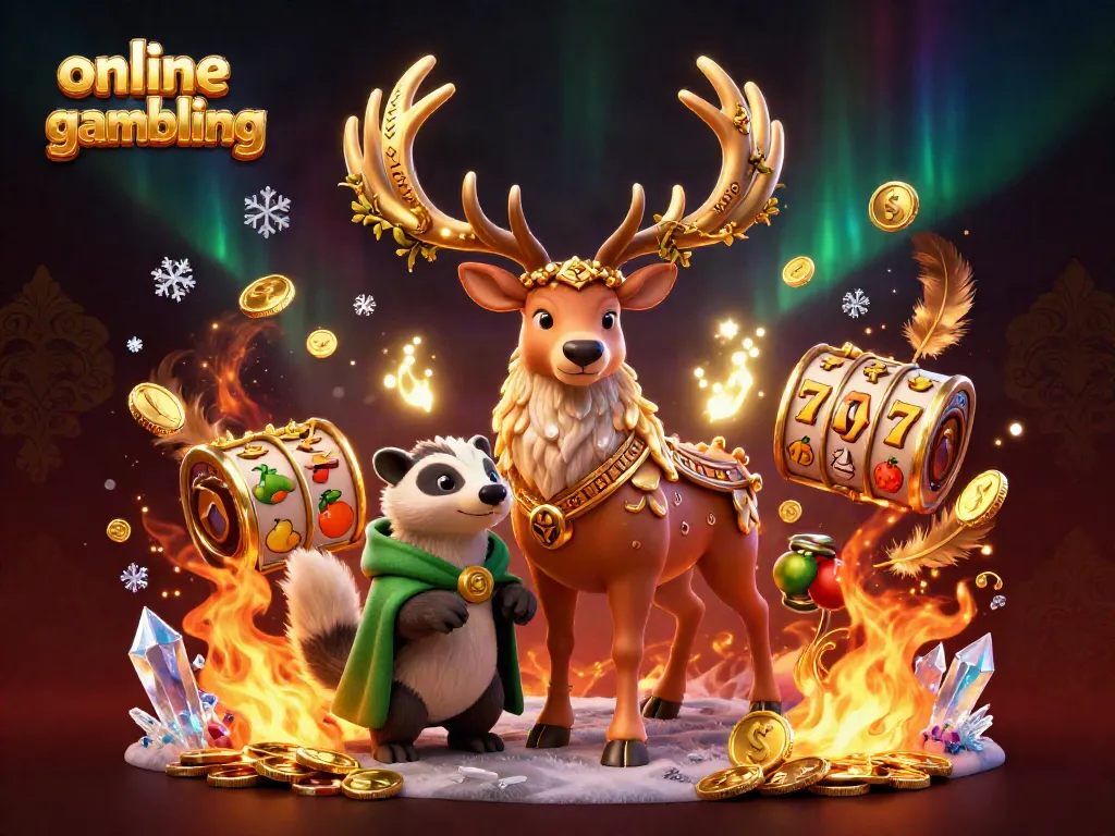 Engage in online casino gambling with a Celtic druid stag, wise badger, and dynamic game elements surrounding them.