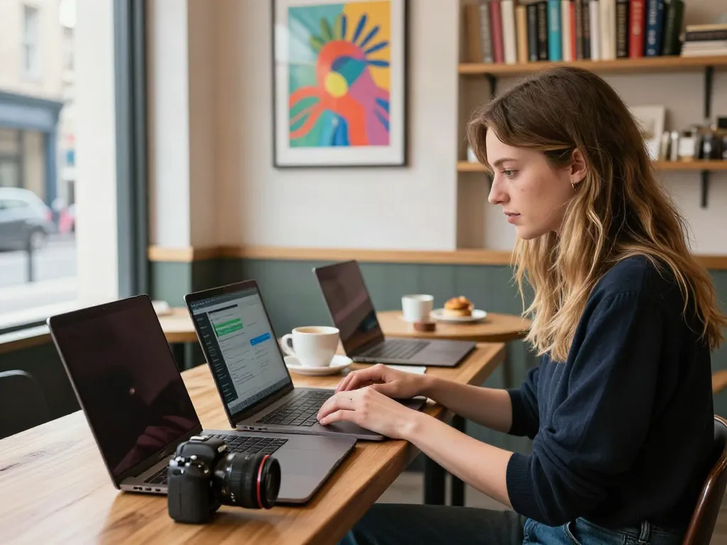 Chloe Sunderland interacting with her followers in a cozy coffee shop, showcasing her digital advocacy.