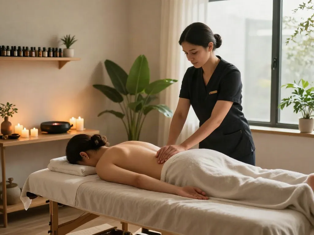 Relaxation during 부천출장안마 with a massage in a serene room.